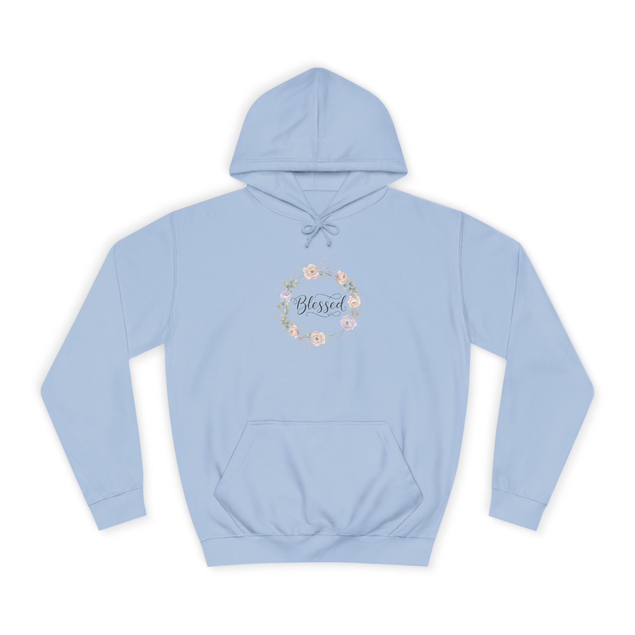 Blessed Floral Wreath Hoodie | Pastel Flowers, Script Typograph USAy