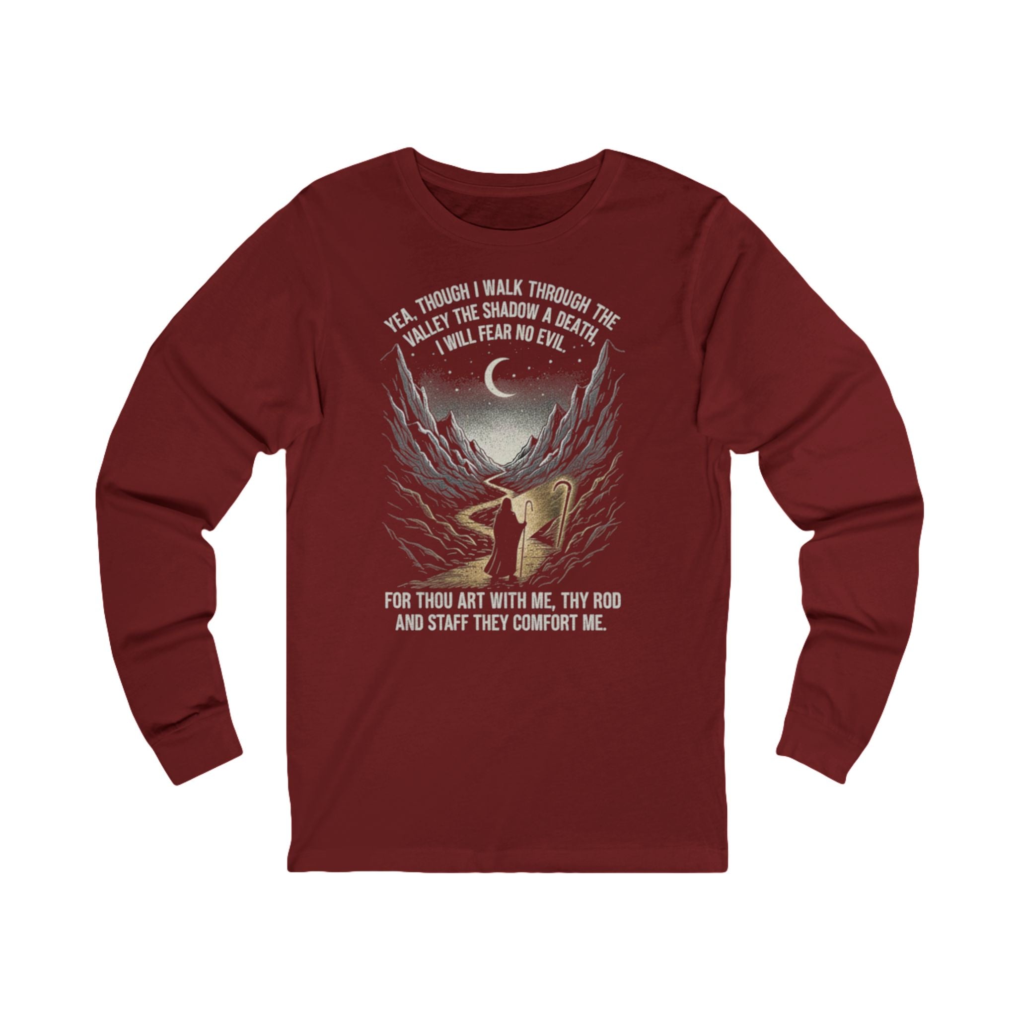 Shepherd Psalm Design Long Sleeve Tee | Mountain, Moon, Faith Graphic