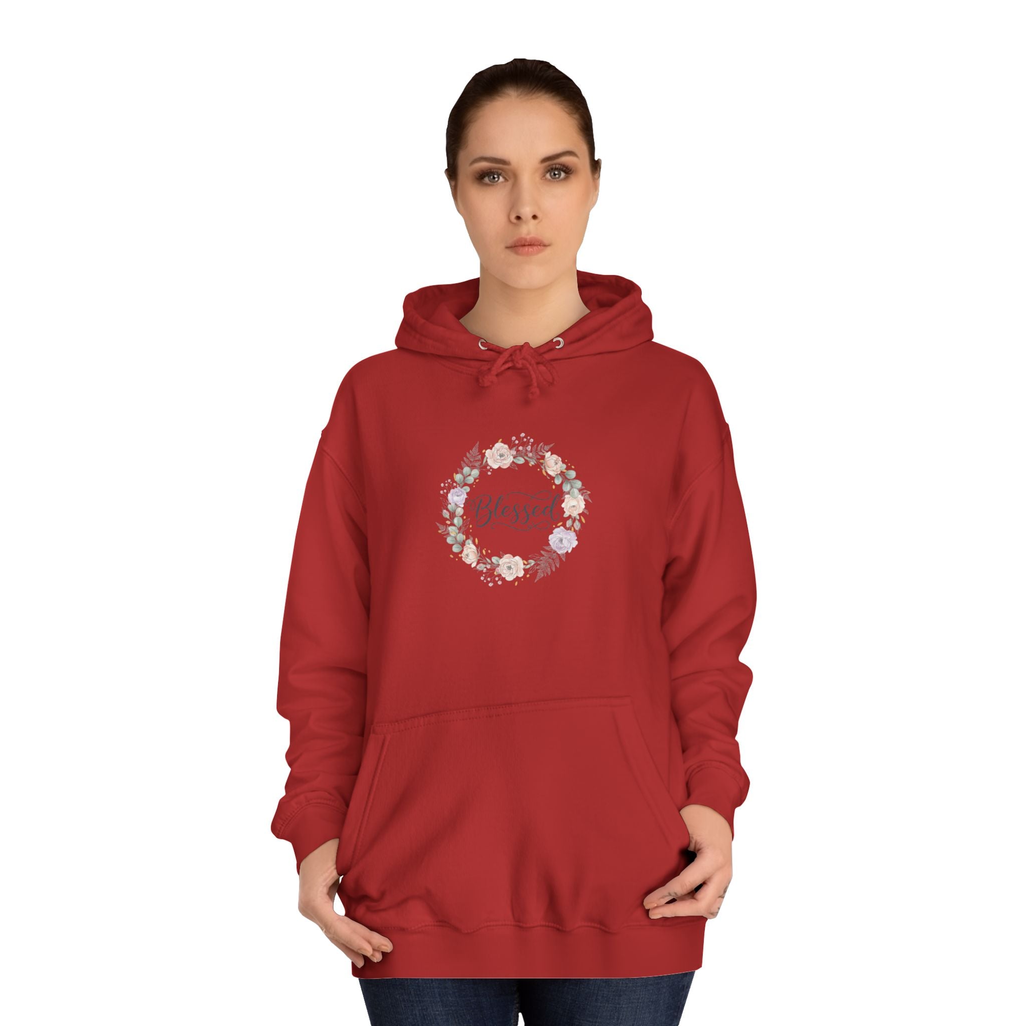 Blessed Floral Wreath Hoodie | Pastel Flowers, Script Typography