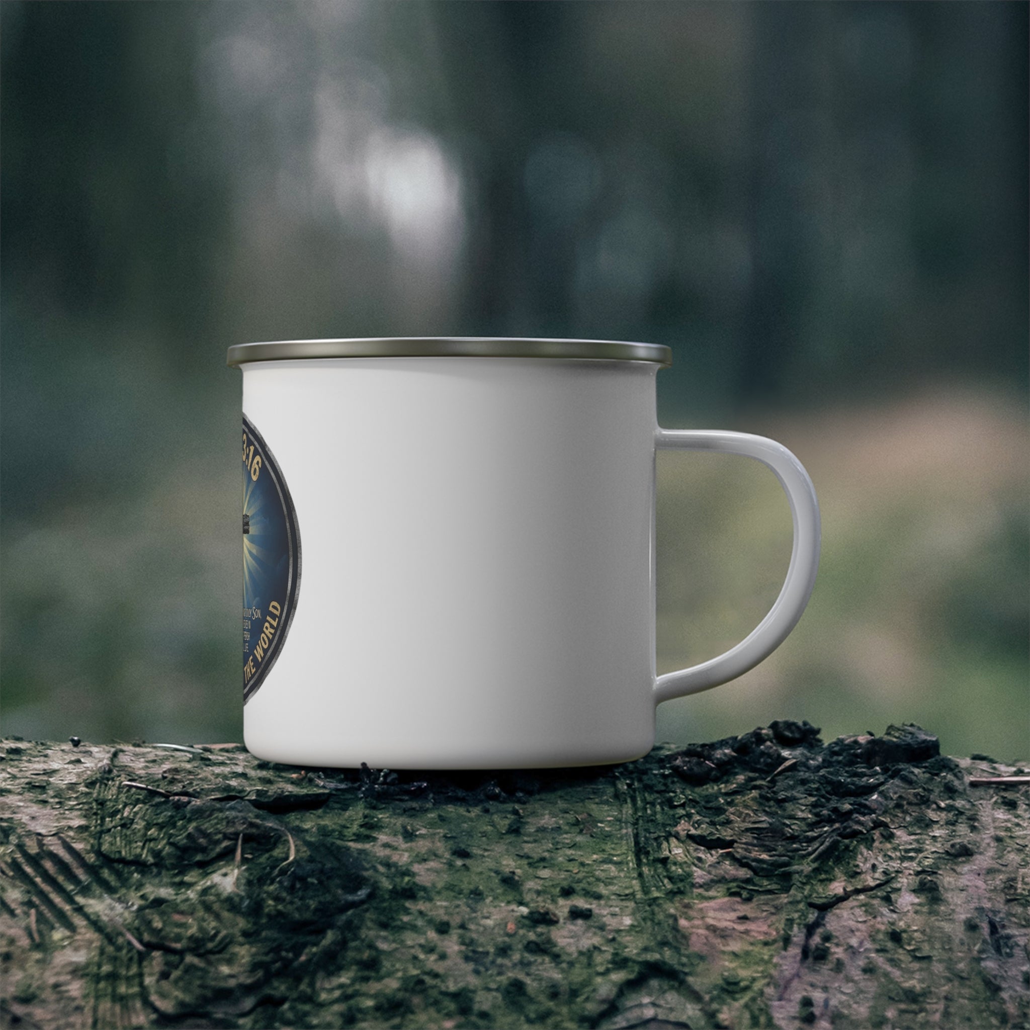 John 3:16 Cross Enamel Camping Mug | Christian Scripture, Faith Outdoor Drinkware