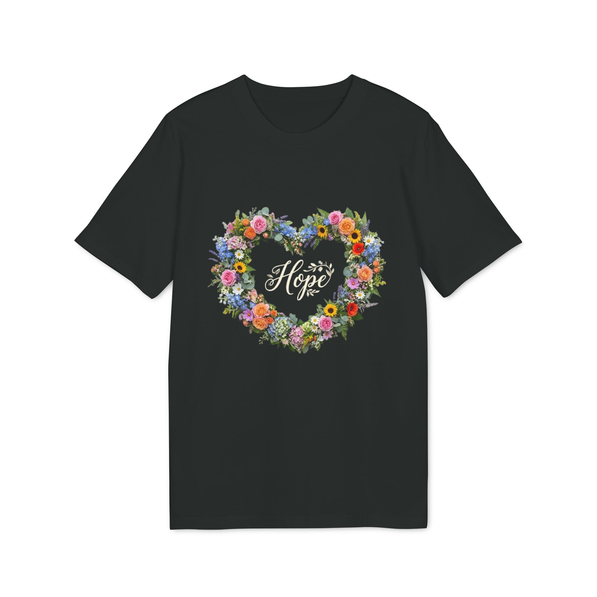 Hope floral heart T-shirt | Flower wreath typography