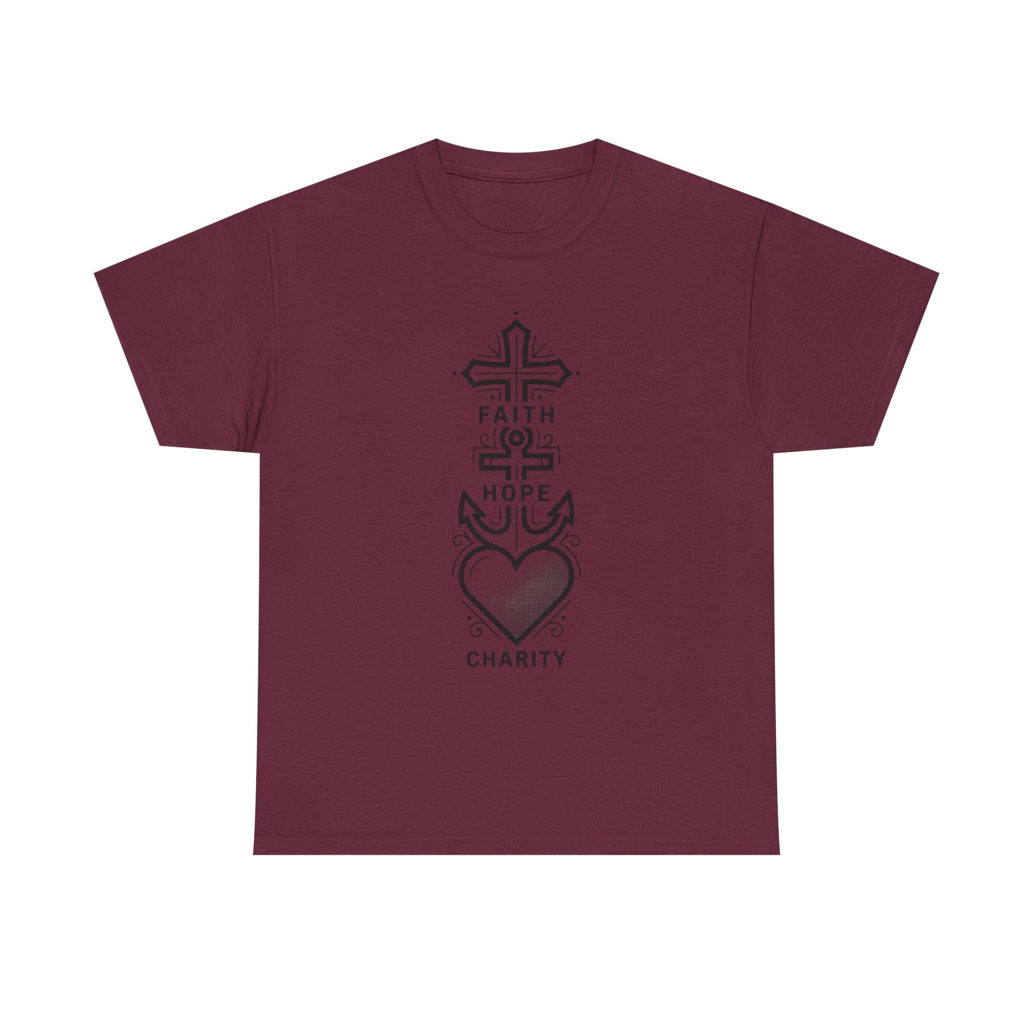 Faith Hope Charity T‑Shirt — Christian Cross, Anchor & Heart  Tee
