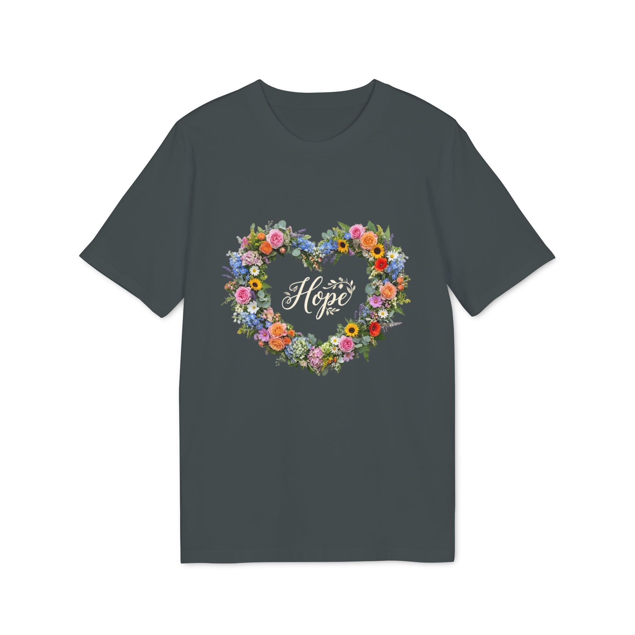 Hope floral heart T-shirt | Flower wreath typography