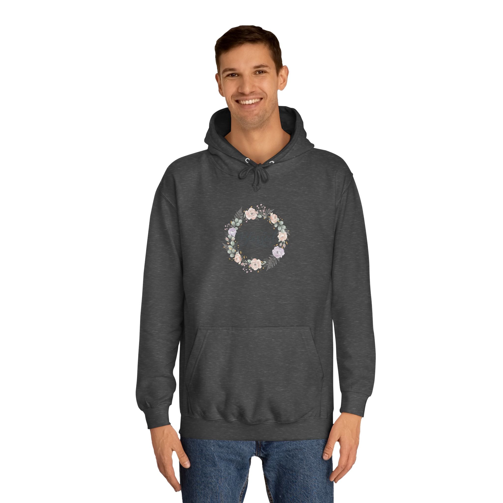 Blessed Floral Wreath Hoodie | Pastel Flowers, Script Typograph USAy