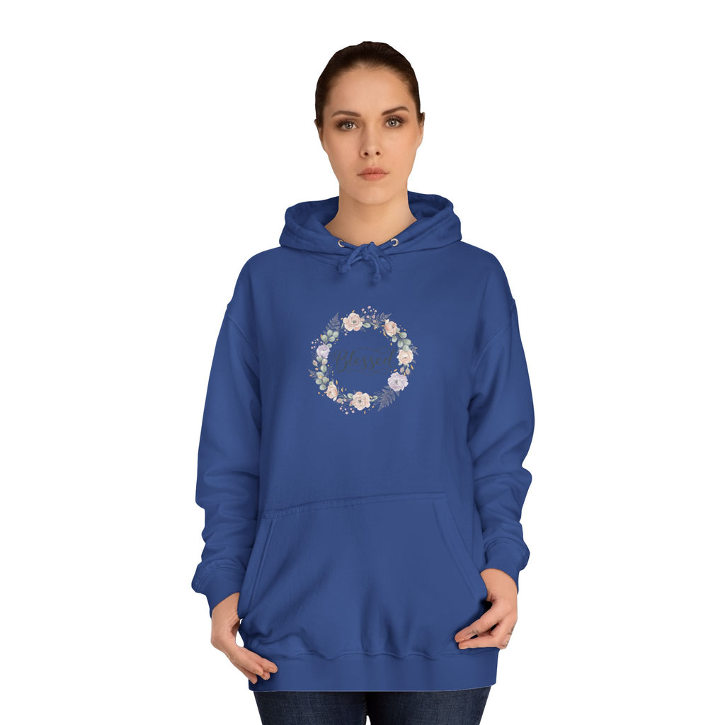 Blessed Floral Wreath Hoodie | Pastel Flowers, Script Typography