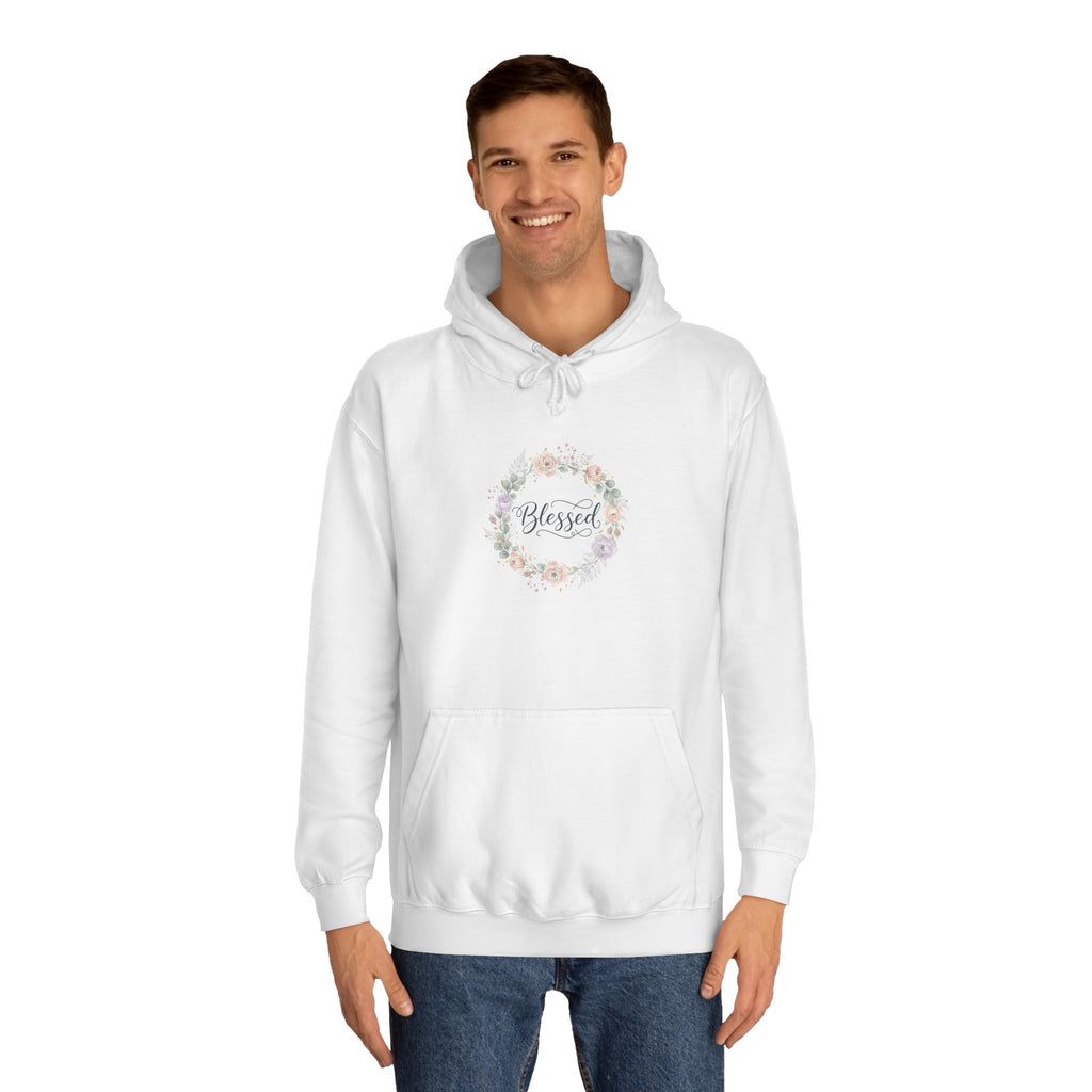 Blessed Floral Wreath Hoodie | Pastel Flowers, Script Typography