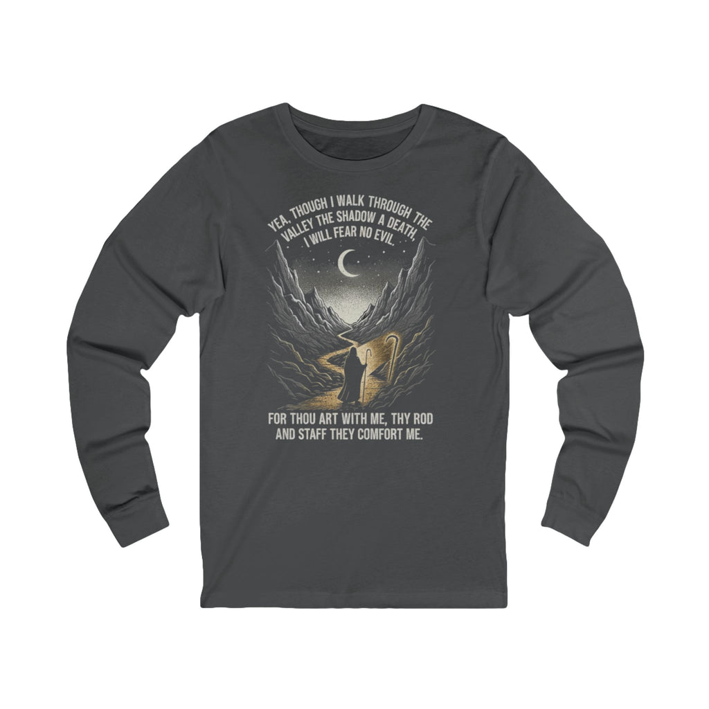 Shepherd Psalm Design Long Sleeve Tee | Mountain, Moon, Faith Graphic