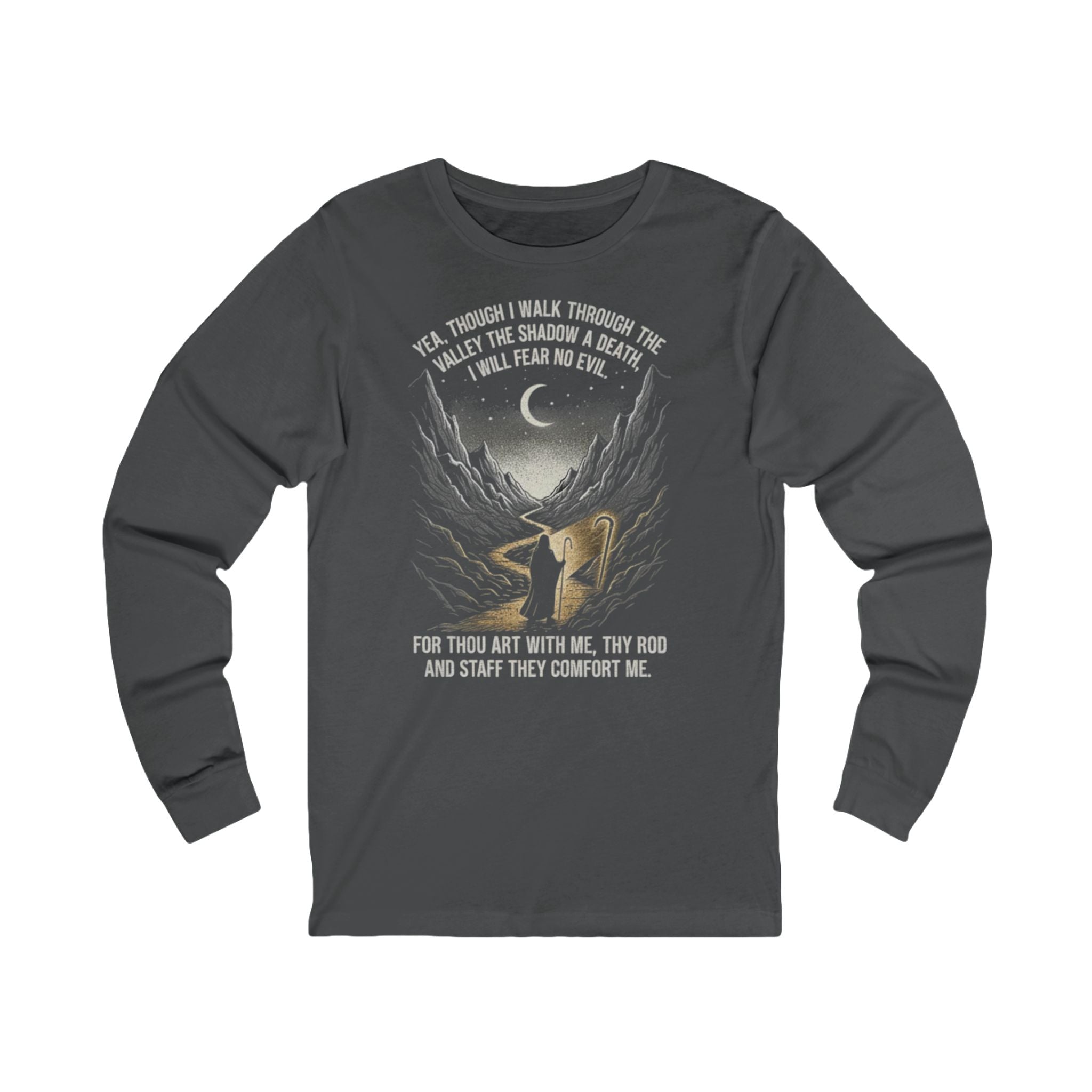 Shepherd Psalm Design Long Sleeve Tee | Mountain, Moon, Faith Graphic