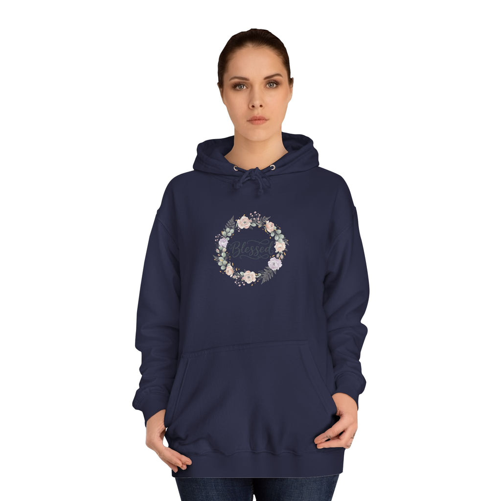 Blessed Floral Wreath Hoodie | Pastel Flowers, Script Typograph USAy