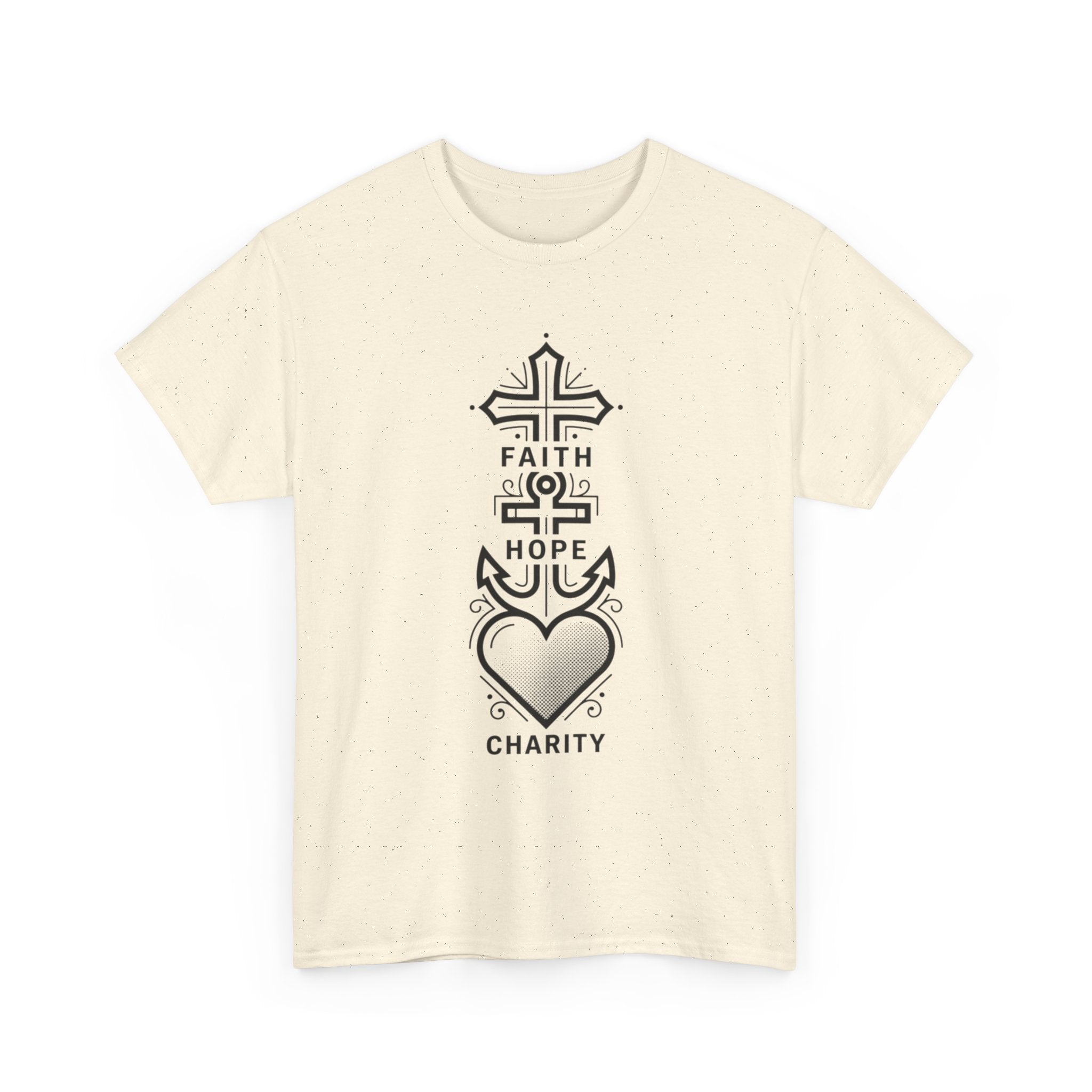 Faith Hope Charity T‑Shirt — Christian Cross, Anchor & Heart  Tee