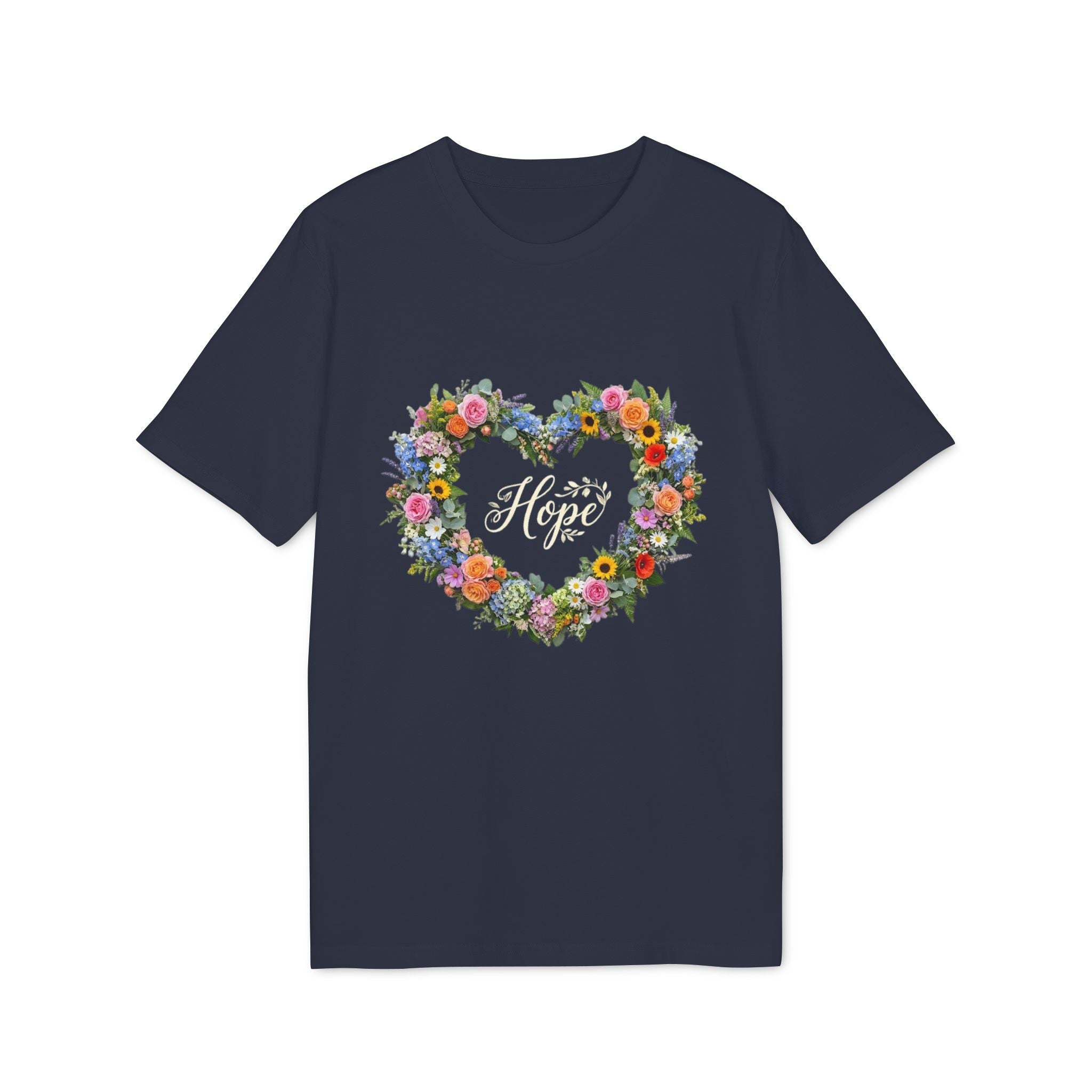 Hope floral heart T-shirt | Flower wreath typography