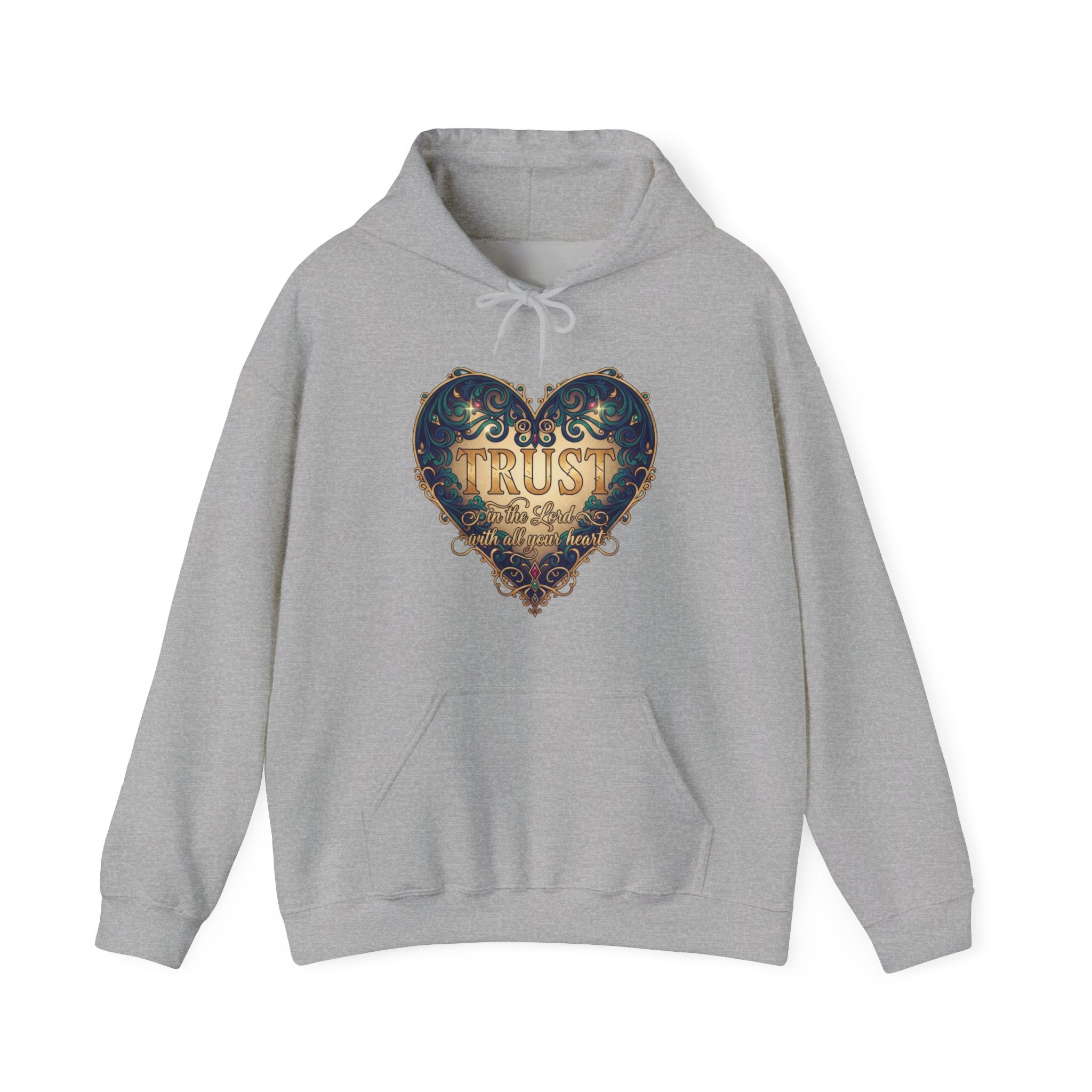 Trust Heart Hoodie — Vintage Ornamental Faith Graphic Pullover