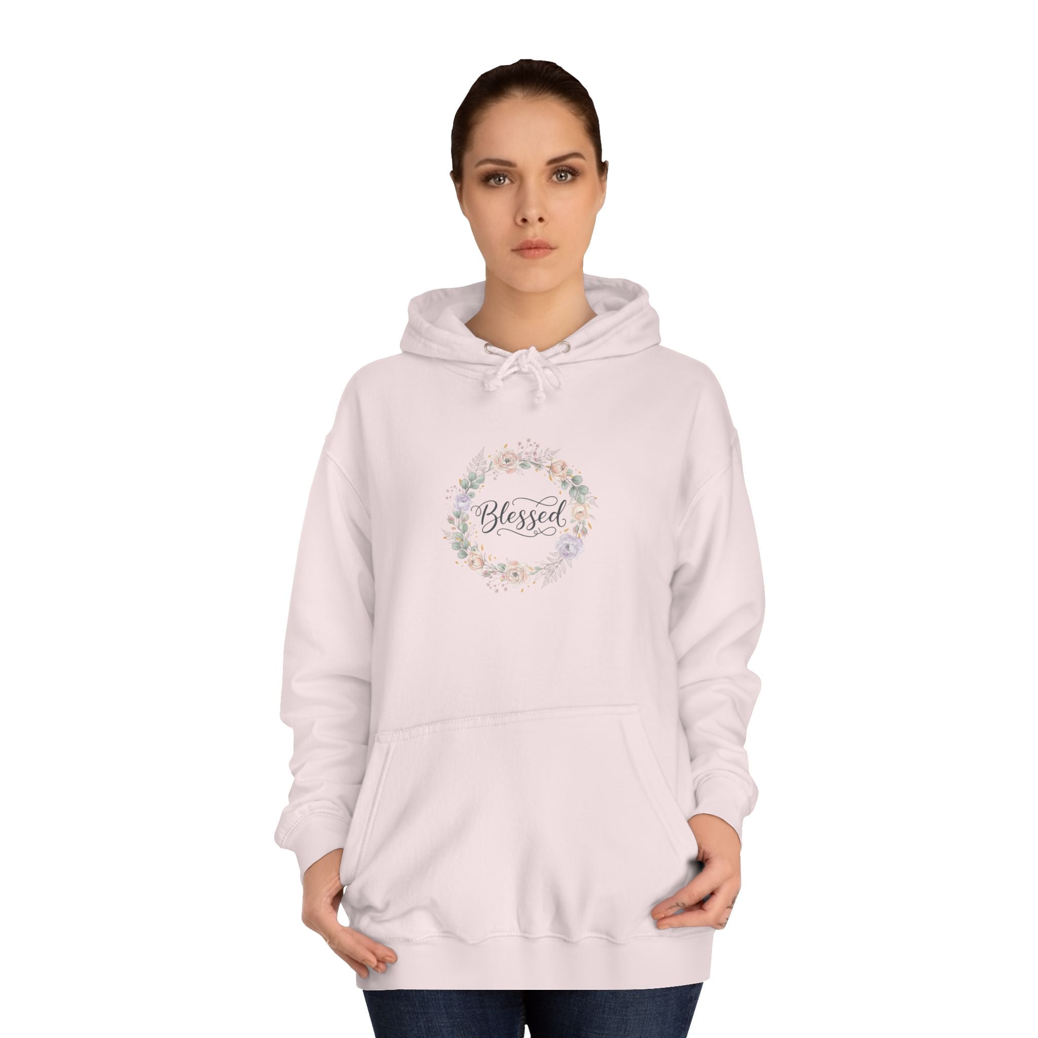 Blessed Floral Wreath Hoodie | Pastel Flowers, Script Typography