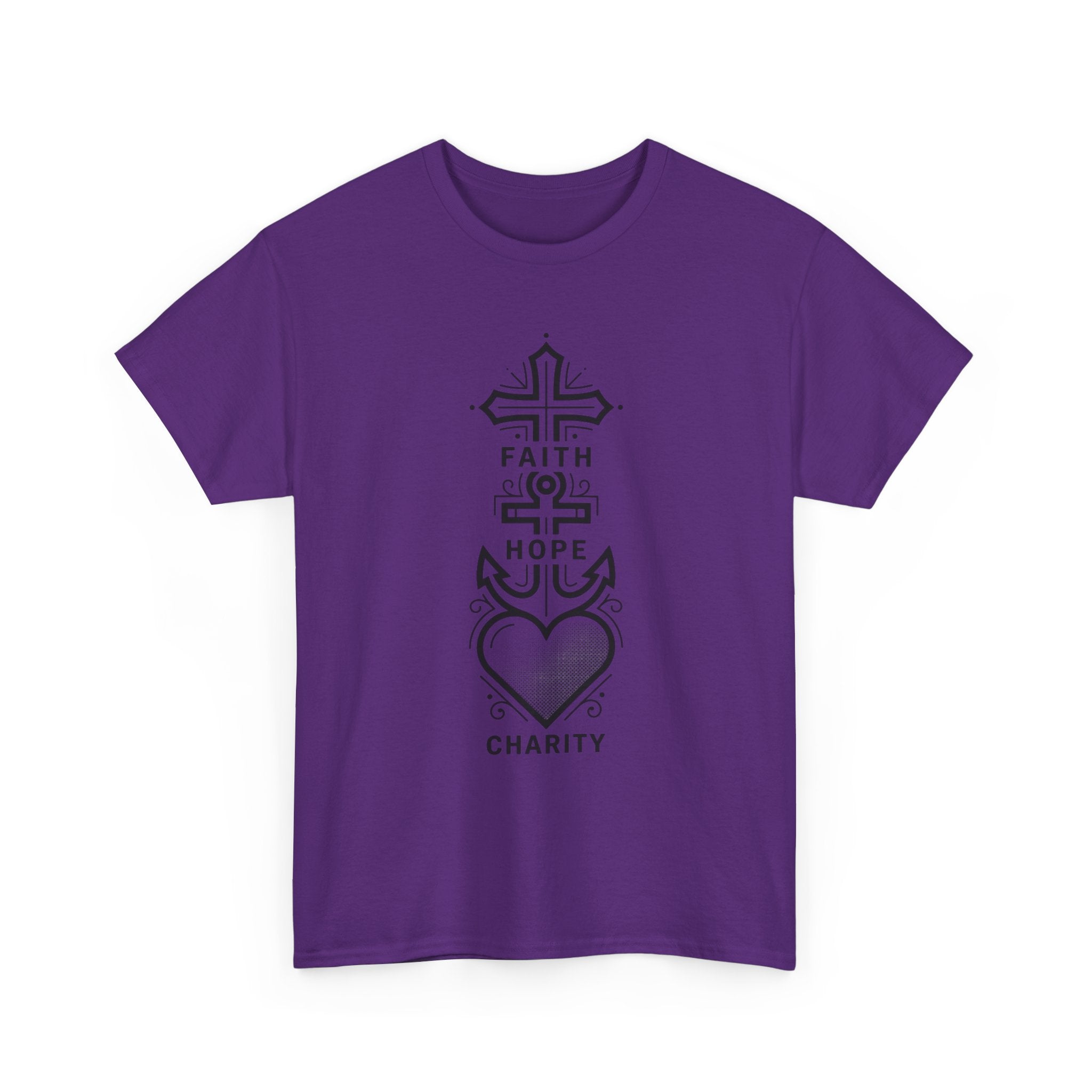 Faith Hope Charity T‑Shirt — Christian Cross, Anchor & Heart  Tee