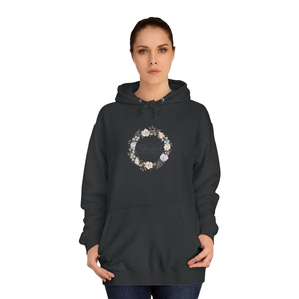 Blessed Floral Wreath Hoodie | Pastel Flowers, Script Typography