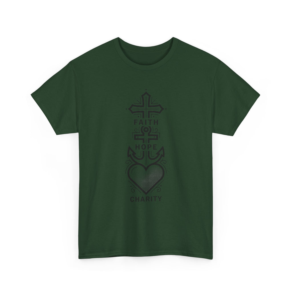 Faith Hope Charity T‑Shirt — Christian Cross, Anchor & Heart  Tee