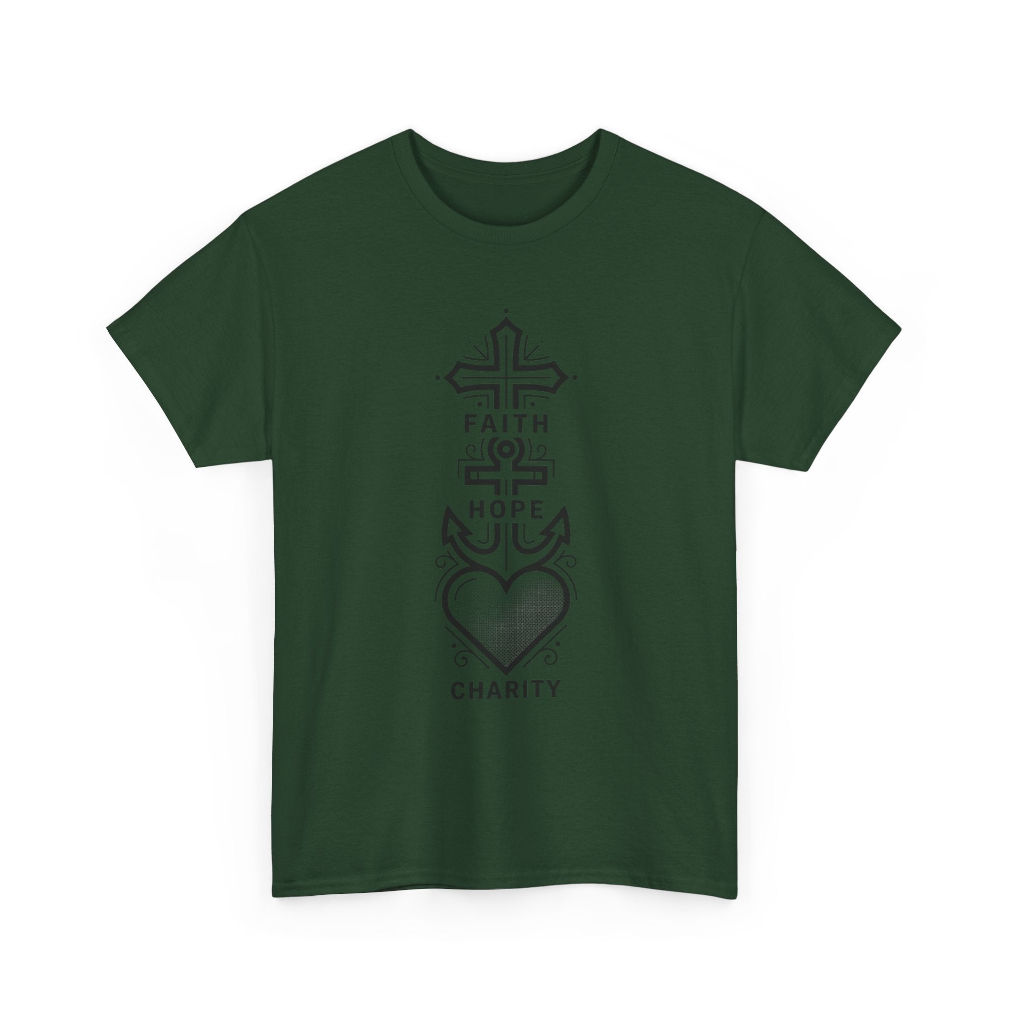 Faith Hope Charity T‑Shirt — Christian Cross, Anchor & Heart  Tee