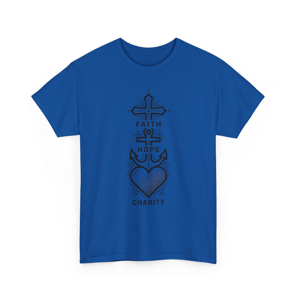 Faith Hope Charity T‑Shirt — Christian Cross, Anchor & Heart  Tee