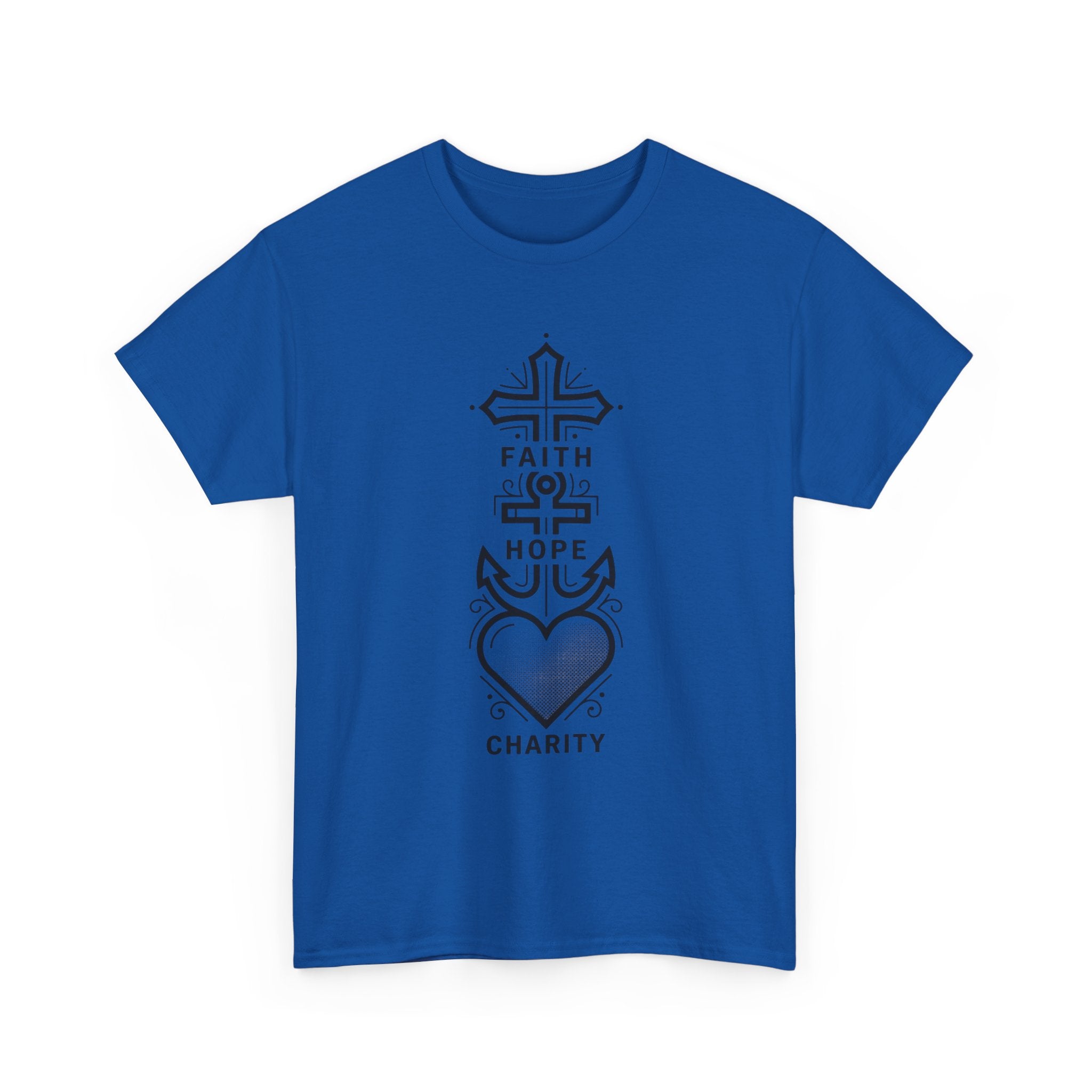Faith Hope Charity T‑Shirt — Christian Cross, Anchor & Heart  Tee