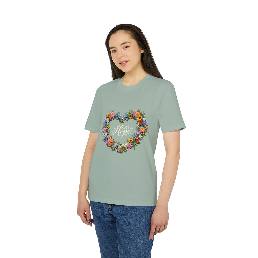 Hope floral heart T-shirt | Flower wreath typography