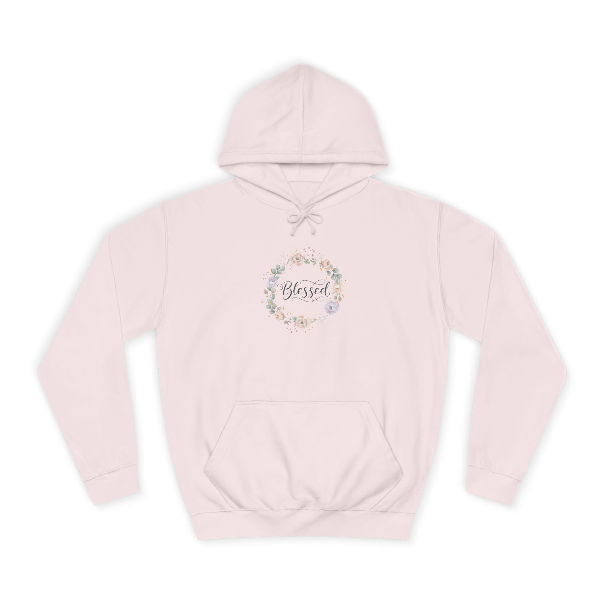 Blessed Floral Wreath Hoodie | Pastel Flowers, Script Typography