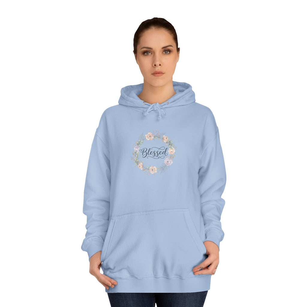 Blessed Floral Wreath Hoodie | Pastel Flowers, Script Typograph USAy