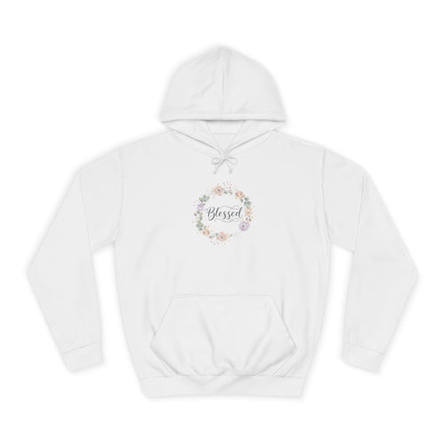 Blessed Floral Wreath Hoodie | Pastel Flowers, Script Typograph USAy