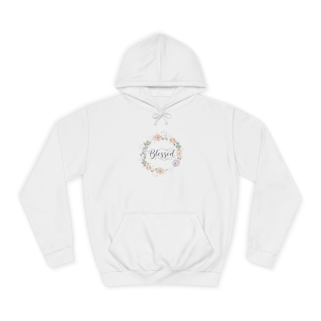 Blessed Floral Wreath Hoodie | Pastel Flowers, Script Typography