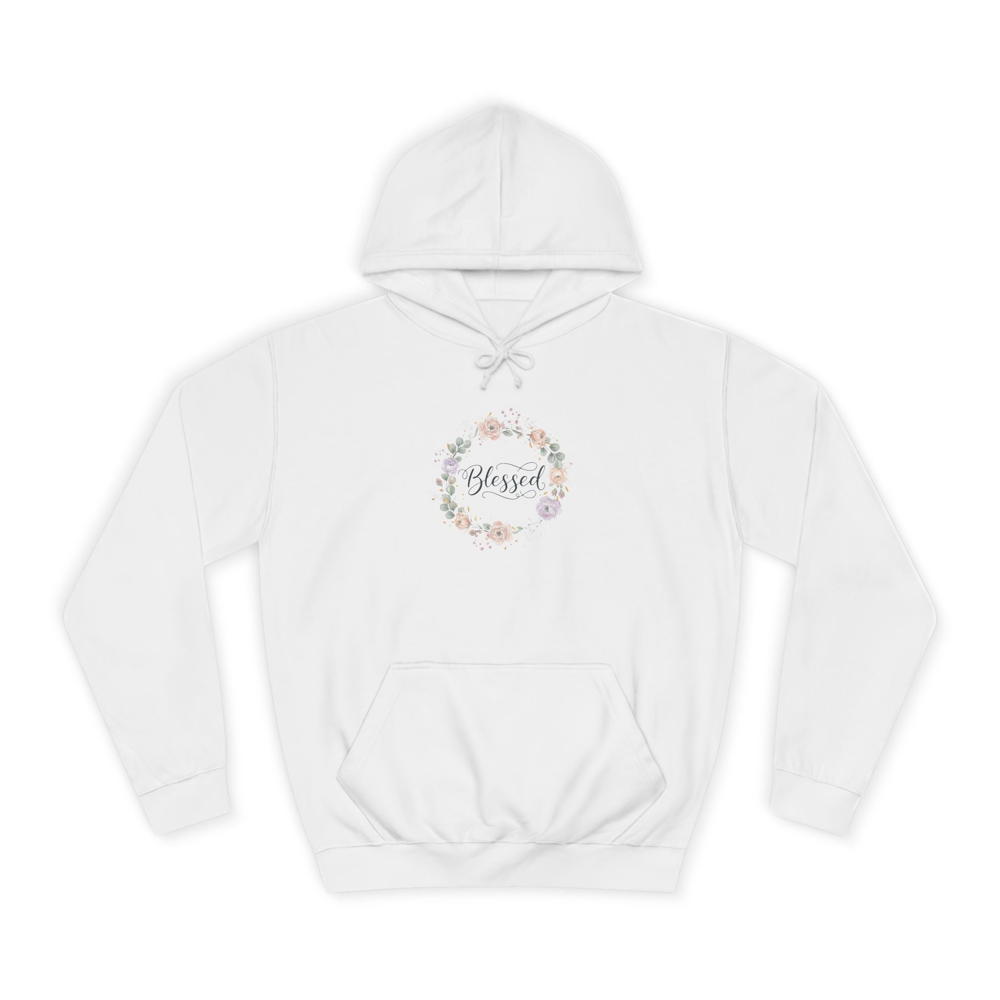Blessed Floral Wreath Hoodie | Pastel Flowers, Script Typography
