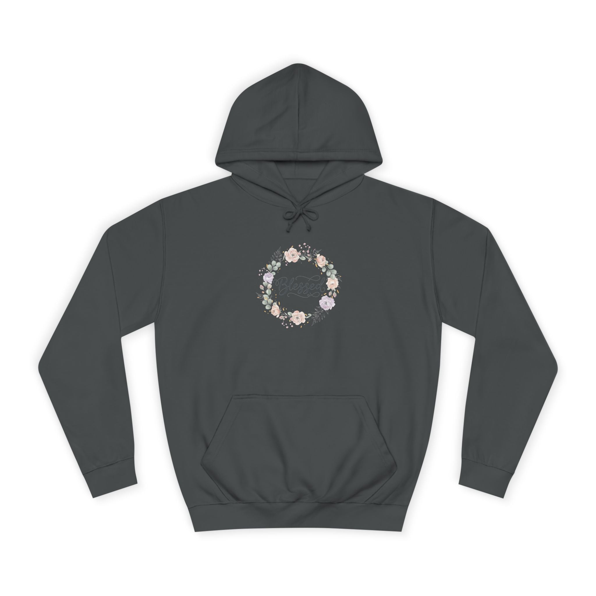 Blessed Floral Wreath Hoodie | Pastel Flowers, Script Typograph USAy